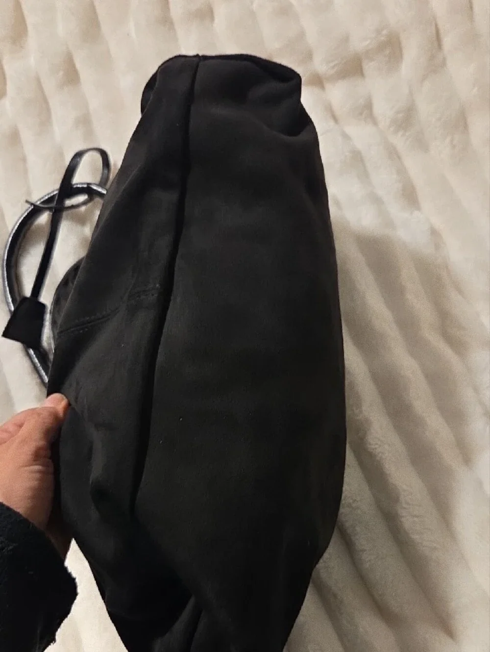 Black Suede Shoulder Bag with Leather Trim